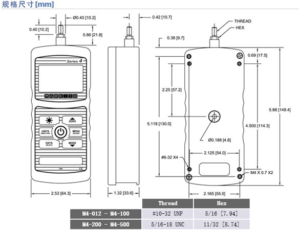 美国MARK-10高级数字测力计Series4尺寸图