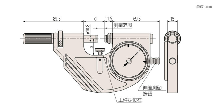 日本三丰快速杠杆卡规523-121尺寸图 